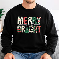 Festive Christmas Tree Sweatshirt, Merry and Bright Sweatshirt, Retro Holiday Season Crewneck, Adorable Winter Holiday Graphic Pullover