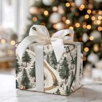 MTB Christmas Gift Wrap, Mountain Biking Santa Wrapping Paper, Snowy Forest Bike Holiday Wrapping Paper, Winter Sports Santa Gift Wrap