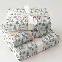 RV Road Trip Christmas Gift Wrap, Santa Camper Wrapping Paper, Watercolor Pine Forest Wrapping Paper