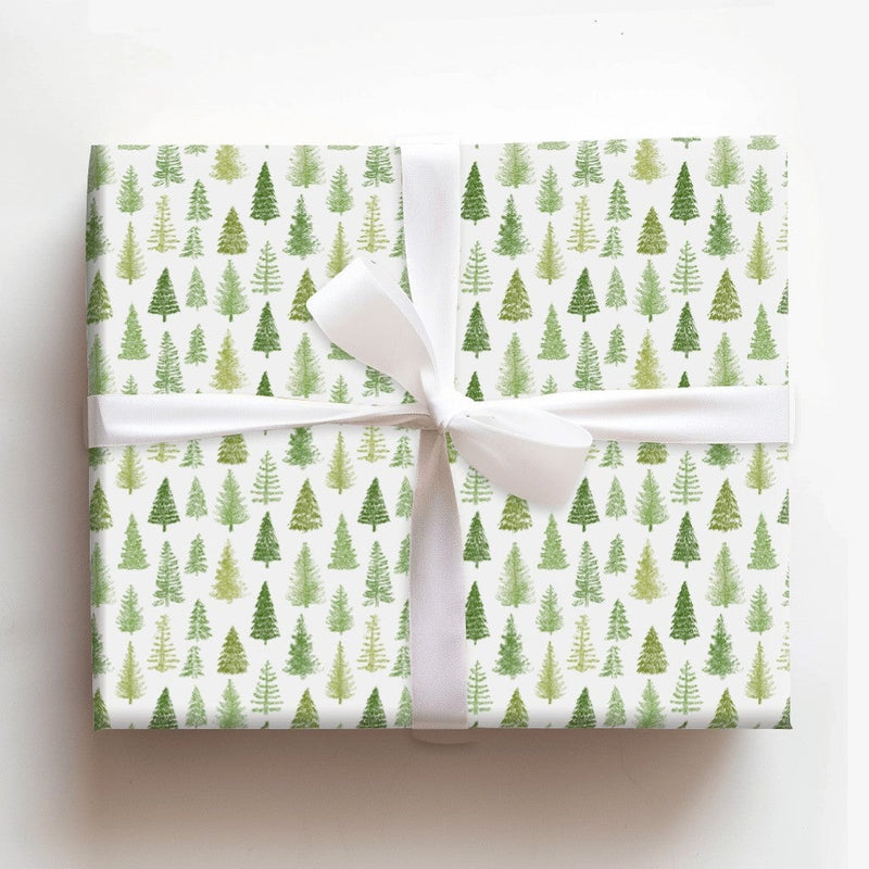 Rustic Woodland Holiday Gift Wrap, Watercolor Pine Tree Wrapping Paper, Winter Evergreen Wrapping Paper, Forest Christmas Tree Present Wrap