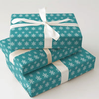 Winter Wonderland Gift Wrap, Teal Snowflake Wrapping Paper, White Snowflake Wrapping Paper, Festive Holiday Christmas Wrapping Paper