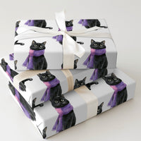 Cat in Purple Scarf Wrapping Paper, Black Cat Christmas Wrapping Paper, Adorable Kitten Holiday Wrapping Paper, Winter Gift Wrap for Cat Lovers