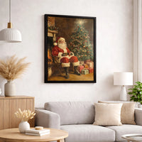 Traditional Christmas Canvas Print, Vintage Santa Claus Wall Art, Retro Santa Painting Canvas Art, Holiday Xmas Wall Decor Present