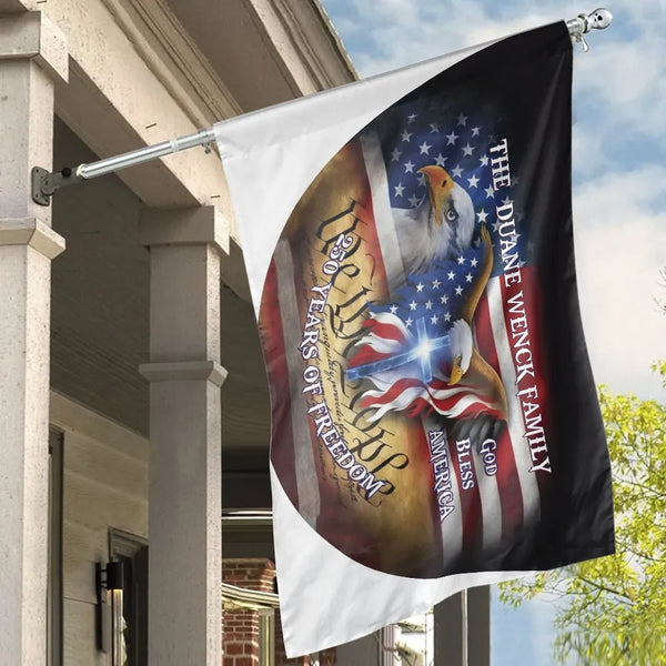 Personalized Patriotic House Flag | 250 Years of Freedom Eagle Cross Design | Double Sided Weather Resistant | Premium Gift for Christian Family