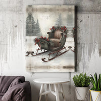 Snowy Winter Christmas Poster, Christmas Sleigh Wall Art, Vintage Christmas Forest Print, Holiday Landscape Decor, Digital Download Art
