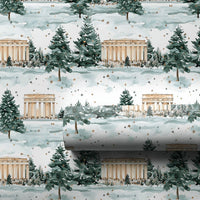 Snowy Winter Forest Gift Wrap, Lincoln Memorial Wrapping Paper, Watercolor DC Holiday Gift Wrap, Christmas Present Paper, History Buff Present