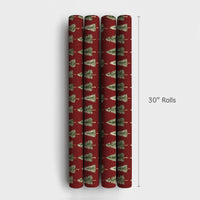 Rustic Red Christmas Gift Wrap, Watercolor Pine Tree Wrapping Paper, Deep Red Winter Forest Wrapping Paper, Festive Holiday Wrapping Paper