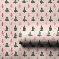 Retro Holiday Tree Gift Wrap, Pink and Green Christmas Tree Wrapping Paper, Colorful Xmas Wrapping Paper, Modern Present Roll