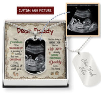 Personalized Baby Photo Pendant, Custom Ultrasound Dog Tag Necklace, Stainless Steel Jewelry, First Christmas Present for Dad from Baby