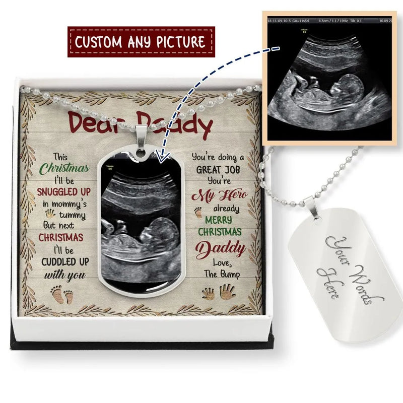 Personalized Baby Photo Pendant, Custom Ultrasound Dog Tag Necklace, Stainless Steel Jewelry, First Christmas Present for Dad from Baby