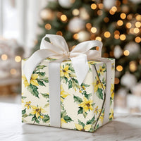 Floral Christmas Gift Wrap, Yellow Poinsettia Wrapping Paper, Watercolor Botanical Wrapping Paper, Elegant Winter Holiday Paper Roll