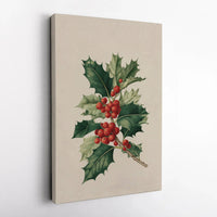 Classic Christmas Wall Art, Vintage Holly Berry Botanical Canvas Print, Holiday Botanical Poster, Festive Xmas Decor, Digital Download Art