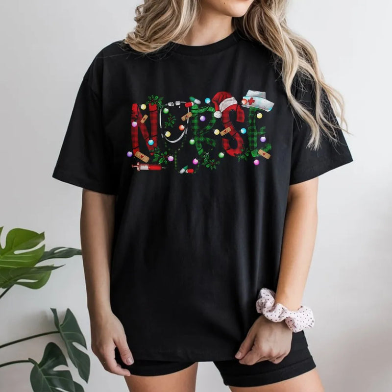 Holiday Medical Graphic Tee, Buffalo Plaid Christmas Nurse T-Shirt, Humorous RN Christmas Shirt, Nursing Student Tee, Healthcare Worker Present