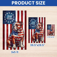 Patriotic Bulldog Garden Flag | Betsy Ross 250 Years Anniversary Design | Double-Sided Polyester | Dog Lover Gift