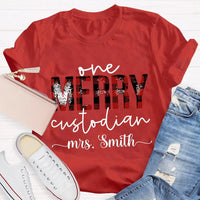 Custom Janitor Holiday Shirt, Personalized One Merry Custodian Christmas T-Shirt, Custodial Staff Graphic Tee Xmas Present