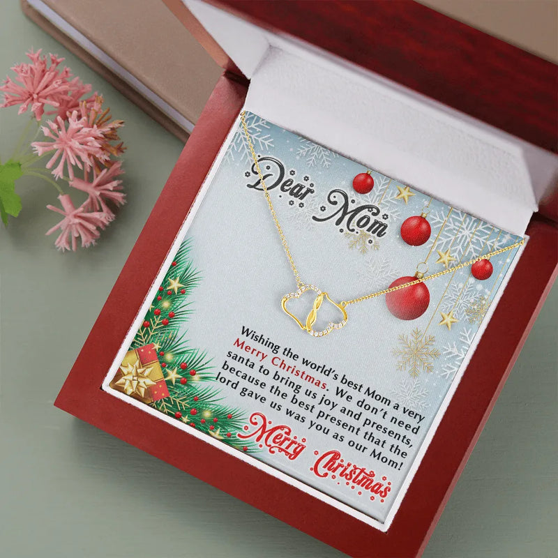 Everlasting Love Diamond Pendant Necklace, Solid 10k Gold Heart Necklace for Mom, Mahogany LED Gift Box, Luxury Christmas Mom Jewelry