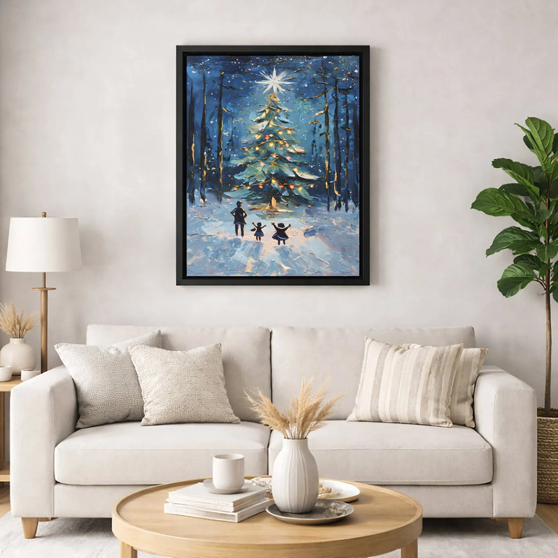 Snowy Pine Forest Impasto Canvas Wall Art, Winter Christmas Tree Canvas Print, Festive Holiday Canvas Painting, Comfy Winter Home Decor