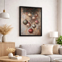 Rustic Oil Painting Baubles Holly Print, Vintage Christmas Ornaments Canvas Wall Art, Holiday Festive Canvas Digital Download