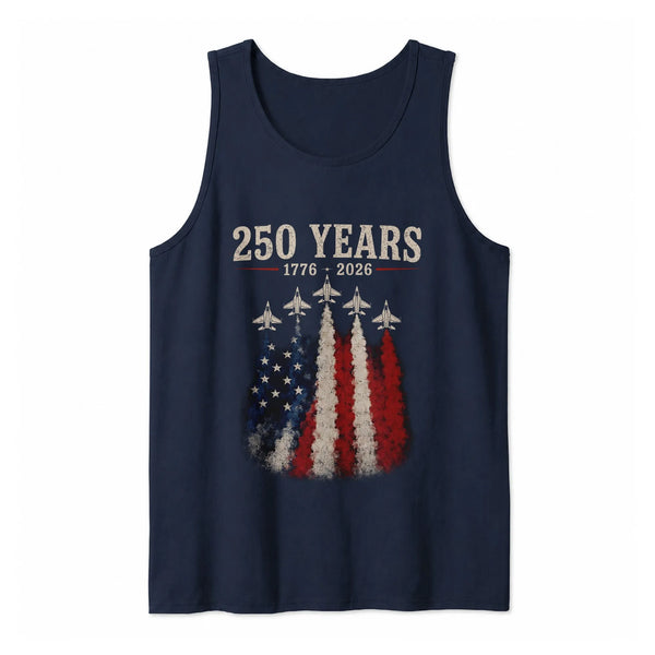 250 Years America Tank Top | 1776-2026 Vintage Fighter Jet Flag Design | Soft Breathable Unisex Activewear | Patriotic Gift for History Fans