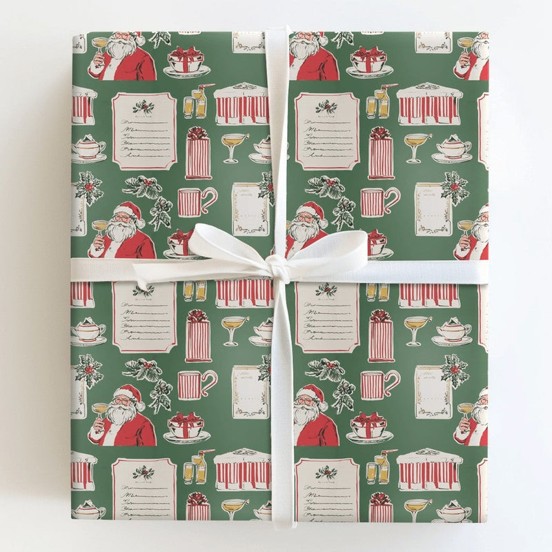 Retro Santa Toasting Wrapping Paper, Vintage Santa Cocktail Wrapping Paper, Holiday Cocktail Gift Wrap, Festive Christmas Wrapping Paper