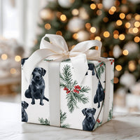 Watercolor Santa Hat Dog Gift Wrap Paper, Black Labrador Christmas Wrapping Paper, Holiday Present Wrap, Dog Lover Xmas Wrapping Paper