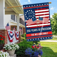Personalized 250 Years of Freedom Garden Flag | 250th Anniversary Patriotic Decor | Double-Sided Outdoor Flag | Custom Family Name Gift