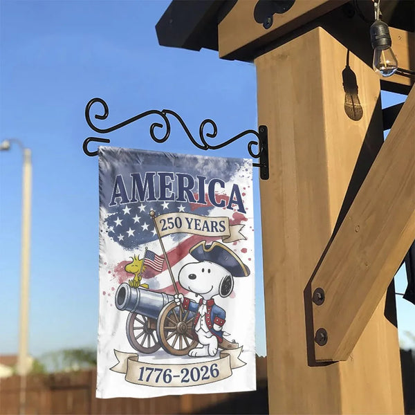 Patriotic America 250 Years Garden Flag | Revolutionary War Cartoon Dog & Cannon | Double-Sided Premium Polyester | 1776-2026 USA Semiquincentennial Gift