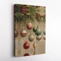 Holly Berry Oil Painting Print, Vintage Christmas Ornament Canvas Wall Art, Holiday Festive Canvas Art, Digital Download Decor