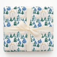 Watercolor Landmark Gift Wrap, Taj Mahal Christmas Tree Wrapping Paper, Blue Green Pine Tree Wrapping Paper, Holiday Travel Gift Wrap