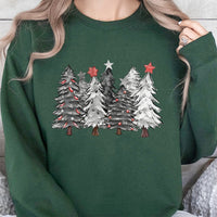 Grey White Forest Winter Holiday Sweater, Christmas Tree Sweatshirt, Aesthetic Festive Pine Tree Crewneck Sweatshirt, Minimal Xmas Present