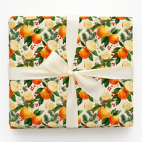 Watercolor Orange Christmas Wrapping Paper, Citrus and Pine Bough Wrapping Paper, Botanical Holiday Wrapping Paper, Winter Berry Gift Wrap