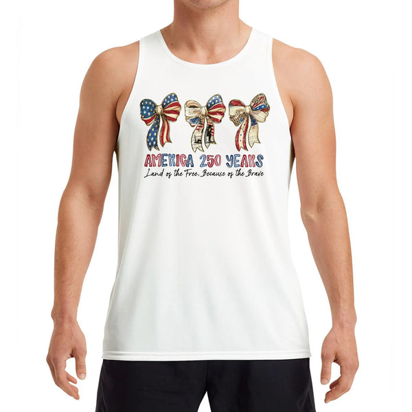 America 250 Years Patriotic Bow Tank Top | Coquette Red White Blue Bow Design | Soft Breathable Unisex Fit | 4th of July Gift for Her