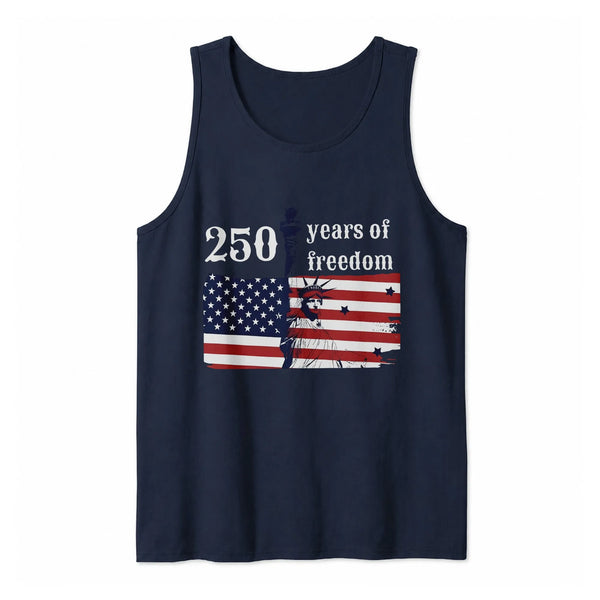 Patriotic 250 Years of Freedom Tank Top | USA Flag Statue of Liberty Graphic | Premium Lightweight Breathable Fabric | 250th America Anniversary Gift for Men Women