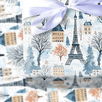 Snowy Eiffel Tower Gift Wrap, Paris Winter Wrapping Paper, French Cityscape Present Paper, Paris France Christmas Holiday Wrapping Paper