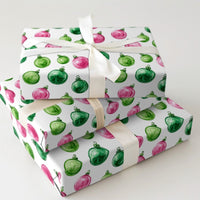 Watercolor Bauble Wrapping Paper, Pink Green Christmas Ornament Wrapping Paper, Festive Holiday Gift Wrap, Xmas Present Wrapping Paper