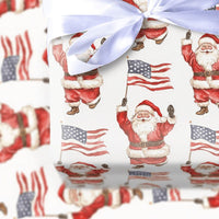 American Flag Holiday Gift Wrap, Patriotic Santa Christmas Wrapping Paper, USA Santa Claus Wrapping Paper, Patriotic Holiday Wrapping Paper