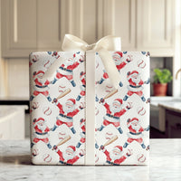 Sports Holiday Gift Wrap, Baseball Santa Christmas Wrapping Paper, Watercolor Baseball Player Wrapping Paper, Coach Christmas Gift Wrap