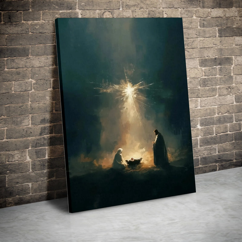 Holy Family Birth of Jesus Wall Art, Nativity Scene Star of Bethlehem Poster, Painterly Sacred Art Print, Christmas Christian Decor
