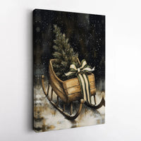 Vintage Wood Sled Canvas Art, Rustic Christmas Sleigh Canvas Print, Holiday Canvas Wall Art, Festive Farmhouse Canvas Decor, Winter Wall Art