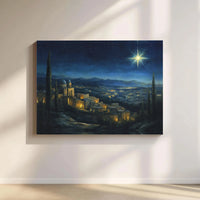 Religious Nativity Landscape Canvas Print, Star of Bethlehem Wall Art, Christian Christmas Canvas Decor, Holy Night Art for Believers