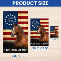 Patriotic Horse Garden Flag | 250 Years Strong Betsy Ross Design | Double-Sided Weather-Resistant Polyester | USA Independence Decor