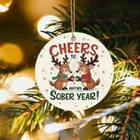 Reindeer Recovery Christmas Ornament, Cheers to Another Sober Year Ceramic Ornament, Sobriety Milestone Keepsake Ornament for Friend