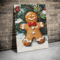 Impasto Oil Painting Canvas, Gingerbread Man Canvas Wall Art, Christmas Gingerbread Canvas Print, Holiday Kitchen Wall Decor, Xmas Home Present