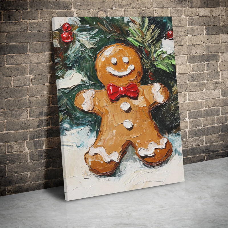 Impasto Oil Painting Canvas, Gingerbread Man Canvas Wall Art, Christmas Gingerbread Canvas Print, Holiday Kitchen Wall Decor, Xmas Home Present
