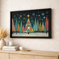 Colorful Forest Canvas Print, Christmas Tree Canvas Art, Whimsical Holiday Landscape Canvas, Festive Christmas Wall Decor, Winter Home Present