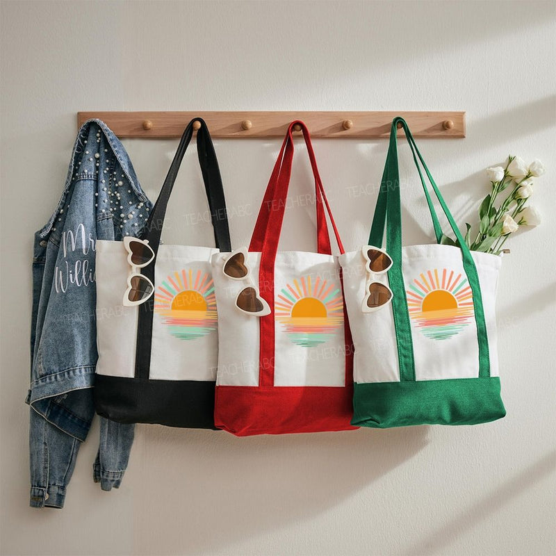 Sun Colorful Pattern Color-blocked Canvas Bag