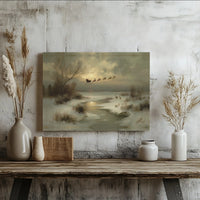 Winter Landscape Canvas, Vintage Santa Sleigh Canvas Wall Art, Christmas Holiday Wall Decor, Retro Santa Canvas Print, Xmas Home Present