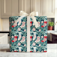 Sports Stocking Holiday Gift Wrap, Baseball Christmas Wrapping Paper, Baseball Ornament Wrapping Paper, Sports Fan Xmas Wrapping Paper Roll