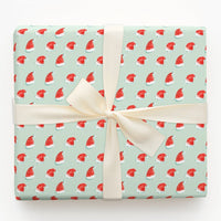 Mint Green Christmas Gift Wrap, Watercolor Santa Hat Wrapping Paper, Adorable Red Santa Hat Wrapping Paper, Secret Santa Holiday Gift Wrap Roll