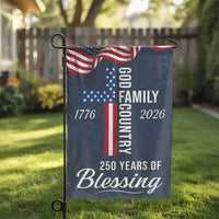 God Family Country Garden Flag | 250 Years of Blessing US Christian Cross Decor | Double Sided Premium Polyester | Patriotic American 250th Anniversary Gift